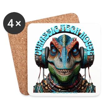 MESOZOIC TECH HOUSE – Cool T-REX with Headphones! - Coasters (set of 4) - white - Front