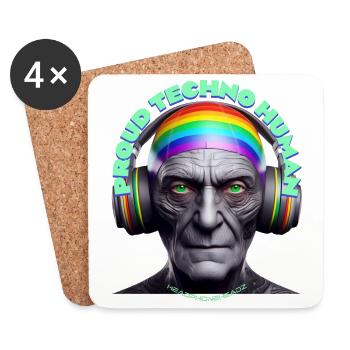PROUD TECHNO HUMAN - Cool Grandpa with Headphones! - Coasters (set of 4) - white - Front