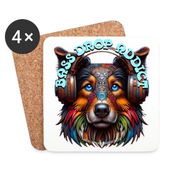 BASS DROP ADDICT – Cute Collie with Headphones! - Coasters (set of 4) - white - Front
