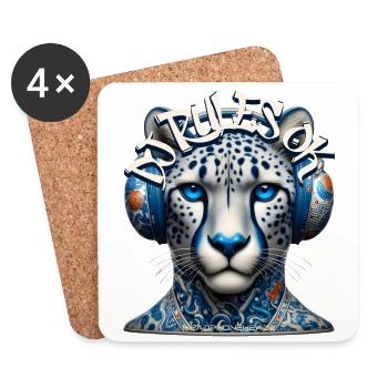 DJ RULES OK - Cool Cheetah with Headphones! - Coasters (set of 4) - white - Front