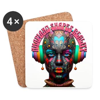 AMAPIANO SHAPES REALITY - Cool Woman & Headphones! - Coasters (set of 4) - white - Front
