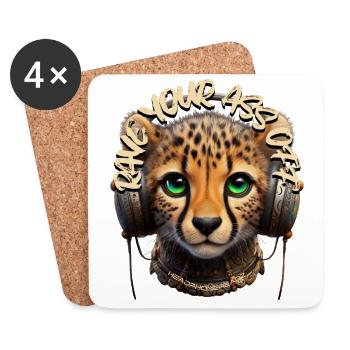 RAVE YOUR ASS OFF - Cute Cheetah with Headphones! - Coasters (set of 4) - white - Front
