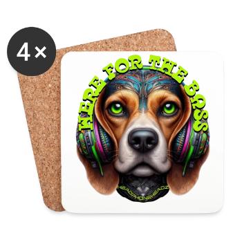 HERE FOR THE BASS - Cute Beagle with Headphones! - Coasters (set of 4) - white - Front