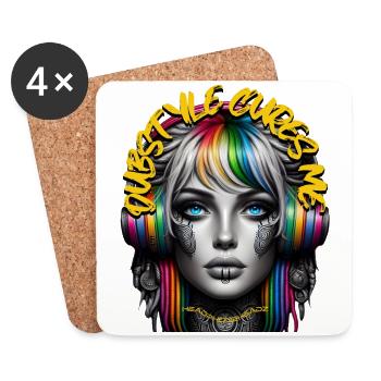 DUBSTYLE CURES ME – Cool Woman with Headphones! - Coasters (set of 4) - white - Front