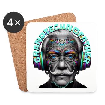 GRANDTECHNOFATHER - Cool Grandpa with Headphones! - Coasters (set of 4) - white - Front