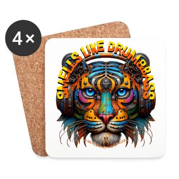 SMELLS LIKE DRUM&BASS - Cool Tiger with Headphones - Coasters (set of 4) - white - Front