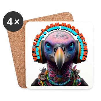 YES SIR I CAN HARD TECHNO - Vulture & Headphones! - Coasters (set of 4) - white - Front