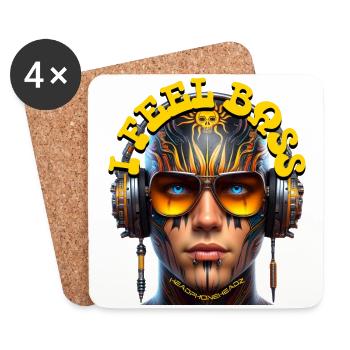 I FEEL BASS - Cool Dude with Headphones! - Coasters (set of 4) - white - Front