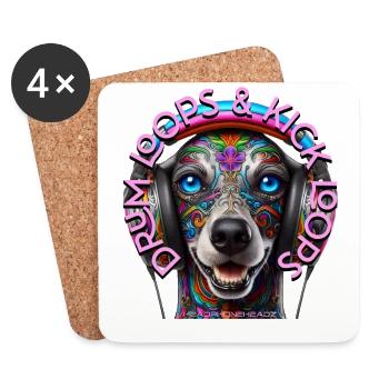 DRUM LOOPS & KICK LOOPS - Cute Dog with Headphones - Coasters (set of 4) - white - Front