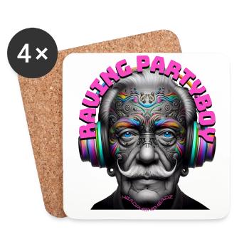 RAVING PARTYBOY - Cool Grandpa with Headphones! - Coasters (set of 4) - white - Front