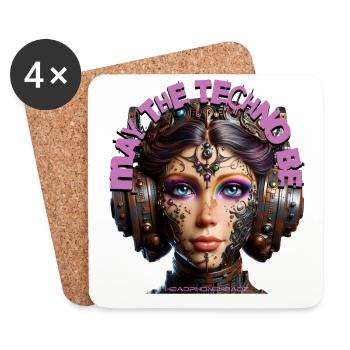 MAY THE TECHNO BE - Cool Woman with Headphones! - Coasters (set of 4) - white - Front