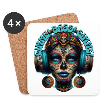 GIMME! BASS! GIMME! - Cool Woman with Headphones! - Coasters (set of 4) - white - Front