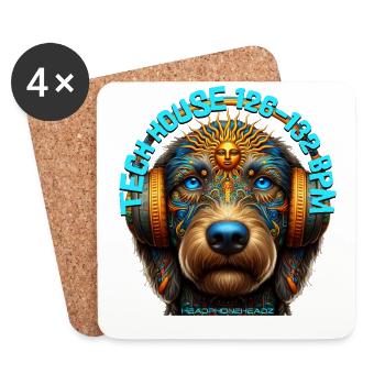 TECH HOUSE 126-132 BPM - Labradoodle & Headphones! - Coasters (set of 4) - white - Front