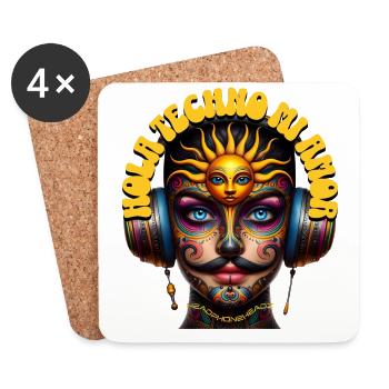 HOLA TECHNO MI AMOR - Cool Human with Headphones! - Coasters (set of 4) - white - Front