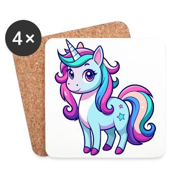Licorne arc-en-ciel mignonne - Dessous de verre (lot de 4) - blanc - Devant