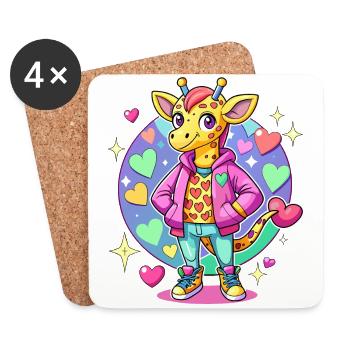 Giraffen-Parade: Coole Giraffe - Untersetzer (4er-Set) - Weiß - Vorne