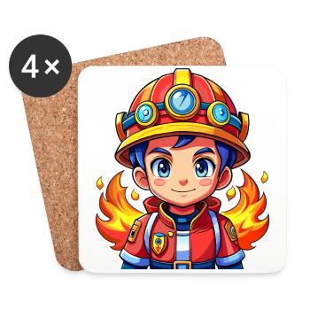 Hero in red the firefighter - Coasters (set of 4) - white - Front