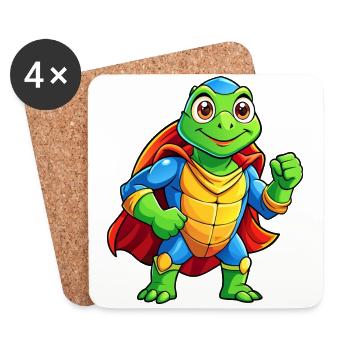 Tortue super-héroïne méga mignonne - Dessous de verre (lot de 4) - blanc - Devant
