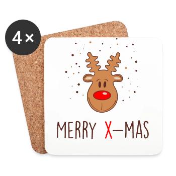 Renne Joyeux Noël - Humour de Noël - Dessous de verre (lot de 4) - blanc - Devant