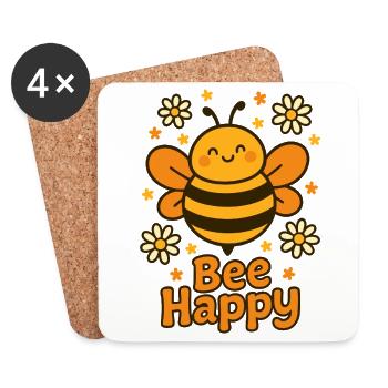 Süße Biene - Bee Happy - Untersetzer (4er-Set) - Weiß - Vorne