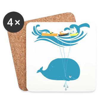 Funny Whale Balloon Sea Ship Kids Gift - Coasters (set of 4) - white - Front