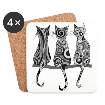 Chats chatons chats de rue chatons - Dessous de verre (lot de 4) - blanc - Devant