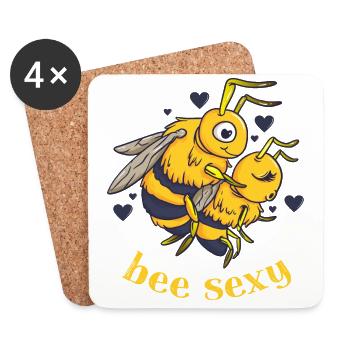 sexy Oberteil, bee sexy, Biene, Bienen, Imker - Untersetzer (4er-Set) - Weiß - Vorne