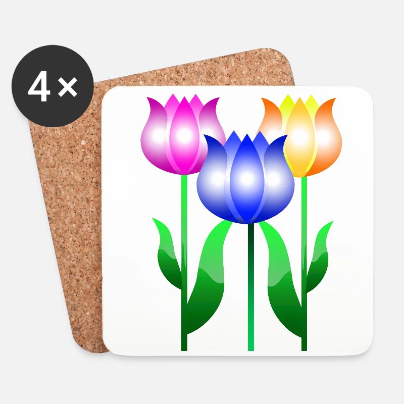 Tulpenblumen - Untersetzer (4er-Set) - Weiß