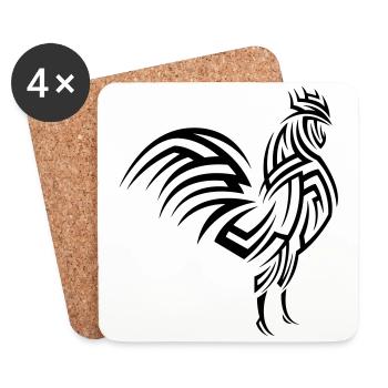 Tatouage tribal de coq - Dessous de verre (lot de 4) - blanc - Devant