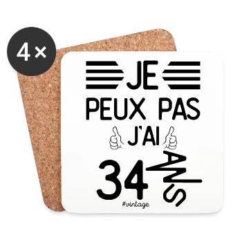 Je Peux Pas J Ai 34 Ans cadeau d anniversaire - Dessous de verre (lot de 4) - blanc - Devant