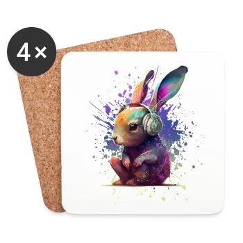 Bunter Hase mit Kopfhörern - Untersetzer (4er-Set) - Weiß - Vorne