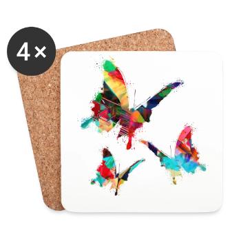 Butterflies, Watercolor, Colorful, Painting, Graffiti - Coasters (set of 4) - white - Front