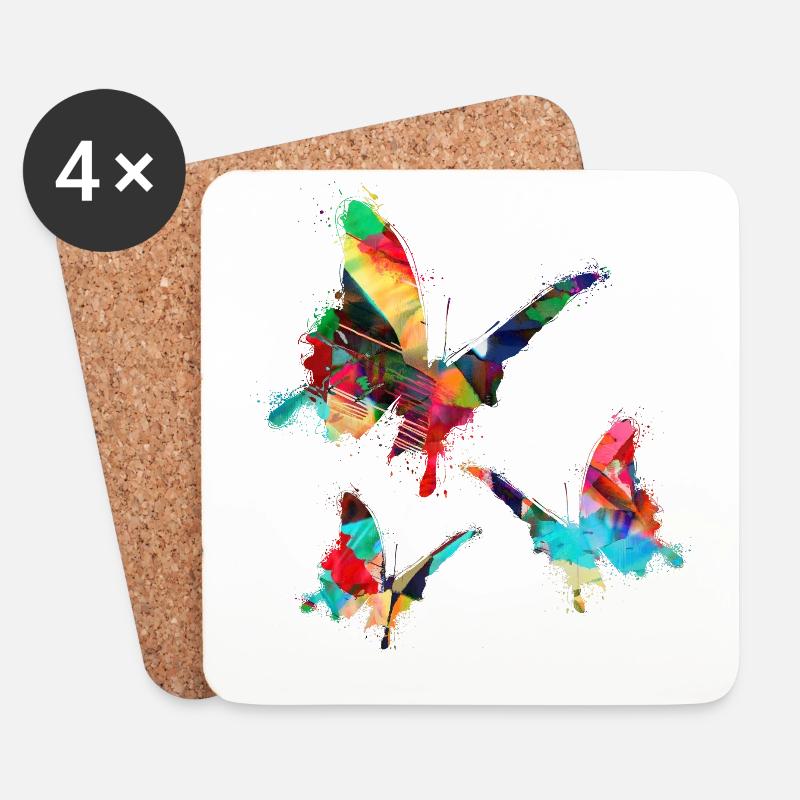 Fjärilar, Akvarell, Färgglada, Målning, Graffiti - Underlägg (4-pack) - vit