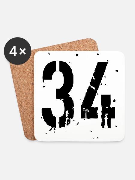 34 Nummer 34 - Untersetzer (4er-Set) - Weiß