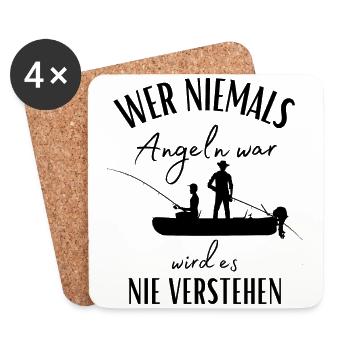 Wer niemals Angeln war... Spruch mit Boot & Angler - Untersetzer (4er-Set) - Weiß - Vorne