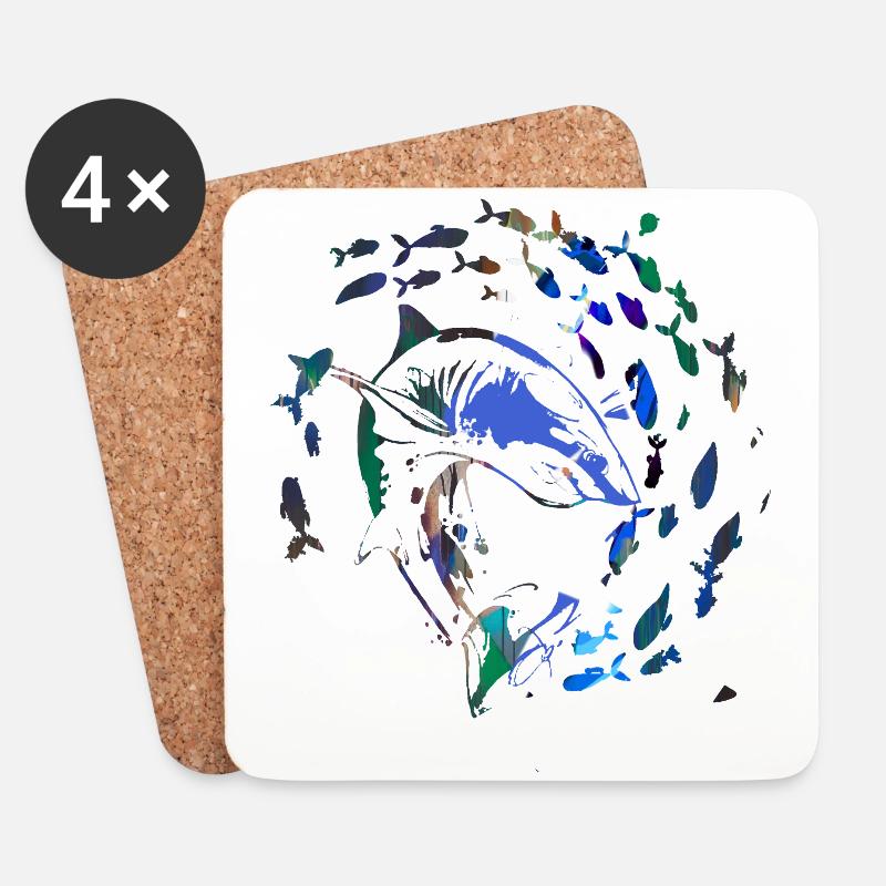 fischschwarm,fische,malerei,graffiti,Hai - Untersetzer (4er-Set) - Weiß
