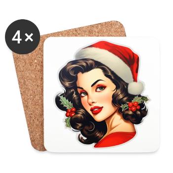 Woman with santa hat - Coasters (set of 4) - white - Front