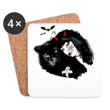 Panther,halloween,Fledermaus,spinne - Untersetzer (4er-Set) - Weiß - Vorne