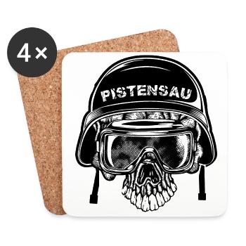 Pistensau Totenkopf Abfahrt Ski Urlaub - Untersetzer (4er-Set) - Weiß - Vorne