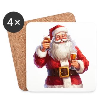 Weihnachtsmann Bier Alkohol Prost Glühwein Schnaps - Untersetzer (4er-Set) - Weiß - Vorne