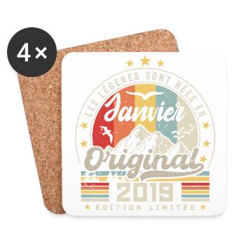 Janvier 2019 Vintage Rétro Anniversaire 2019 - Dessous de verre (lot de 4) - blanc - Devant