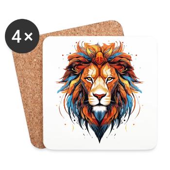 Lion coloré tête de lion coloré prédateur Art - Dessous de verre (lot de 4) - blanc - Devant