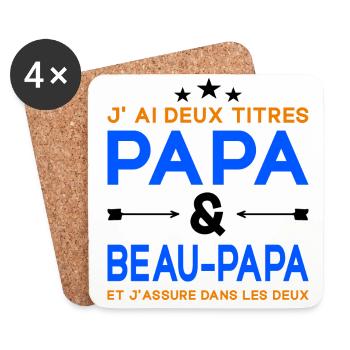 J'ai Deux Titres Papa et Beau-papa Fête des Pères - Dessous de verre (lot de 4) - blanc - Devant