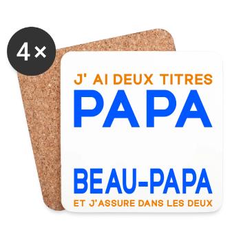 J'ai Deux Titres Papa et Beau-papa Fête des Pères - Dessous de verre (lot de 4) - blanc - Devant