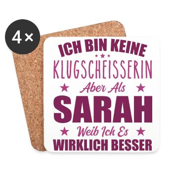 Name Sarah Vorname Klugscheisserin Namenstag - Untersetzer (4er-Set) - Weiß - Vorne