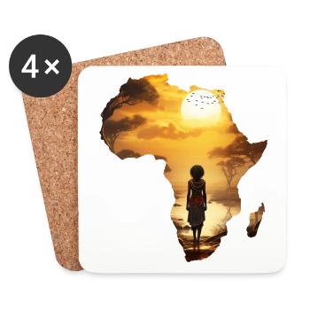 Afrique Carte Continent Contour Coucher De Soleil - Dessous de verre (lot de 4) - blanc - Devant