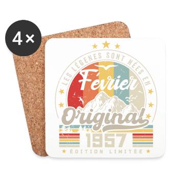 Février 1957 Cadeau 67e Anniversaire Février 1957 - Dessous de verre (lot de 4) - blanc - Devant