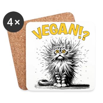 Katze vegan, Comic - Untersetzer (4er-Set) - Weiß - Vorne