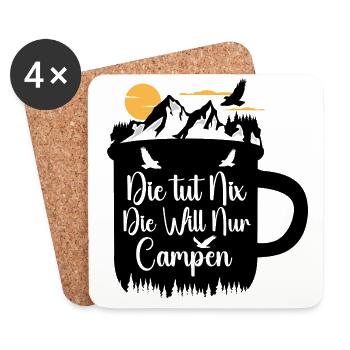 Die Will Nur Campen - Camper & Camping Wohnmobil - Untersetzer (4er-Set) - Weiß - Vorne