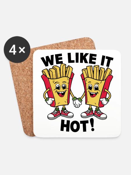 Lustige Pommes Frites mit lustigem Spruch - Untersetzer (4er-Set) - Weiß